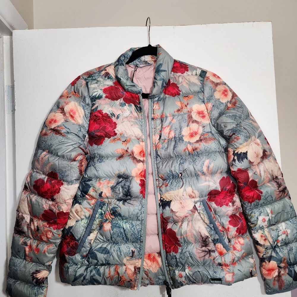 Ilse Jacobsen Floral Puffer Jacket - Red and Gray